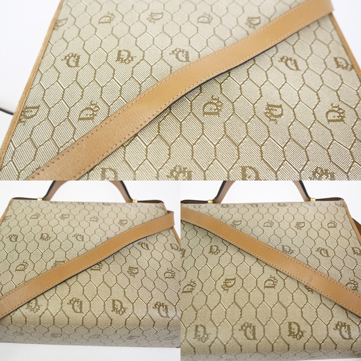 CHRISTIAN DIOR Honeycomb 2Way Shoulder Hand Bag PVC Leather GHW Beige BN 30RL870