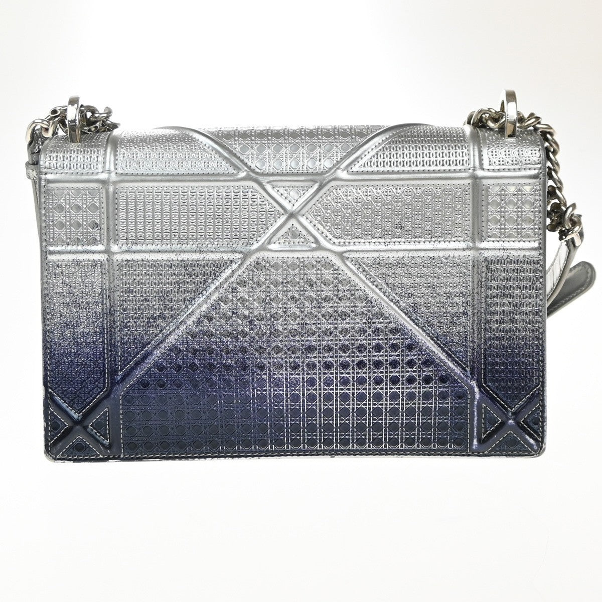 CHRISTIAN DIOR Diorama Chain Shoulder Bag Embossing Leather Blue Silver 12EG331