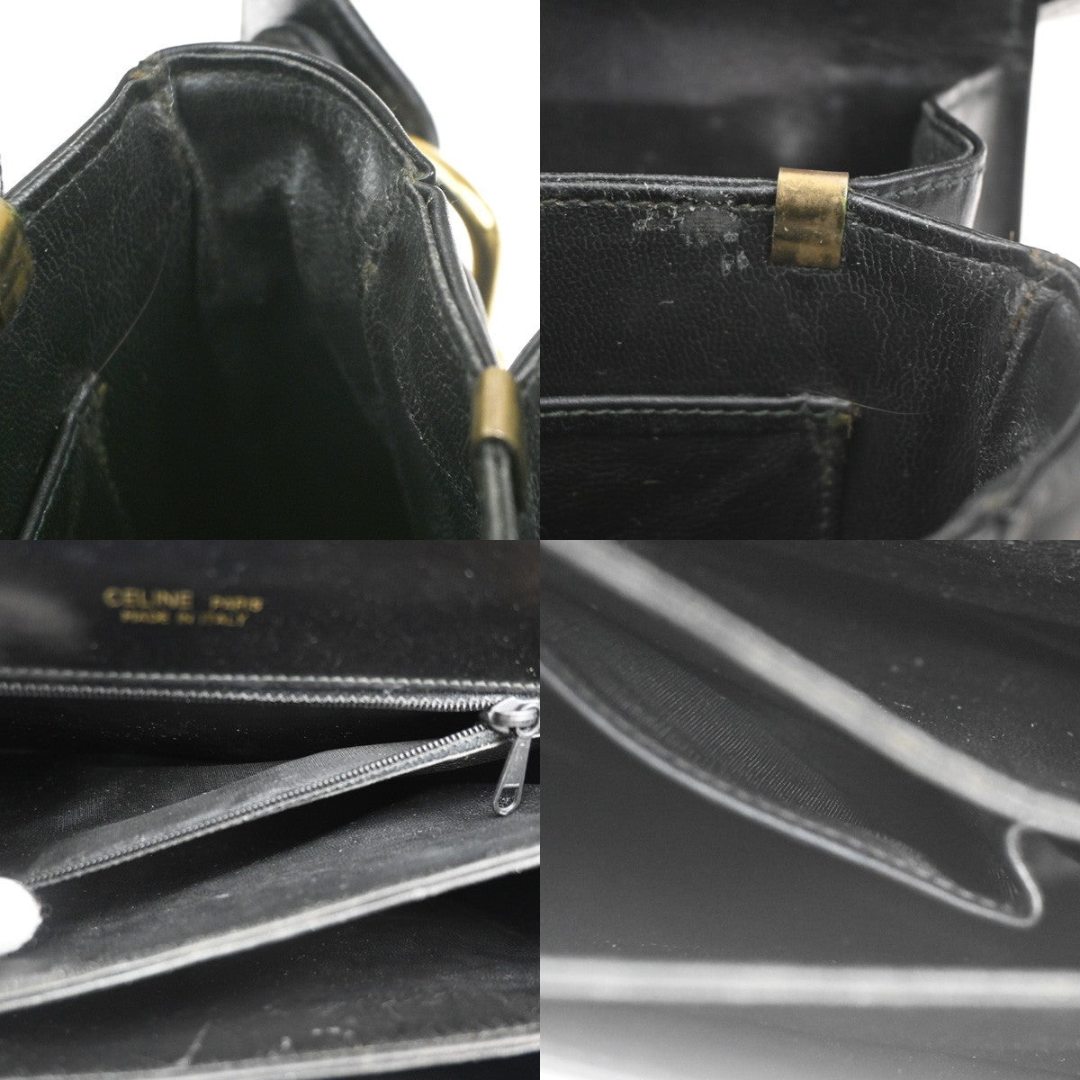 CELINE PARIS Logo Horse Carriage Shoulder Bag Leather Black Gold Italy 38CA739