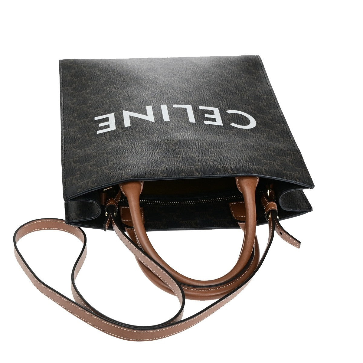 54.Live CELINE Vertical Cabas 2Way Tote Bag Triomphe Canvas Leather 662RK408