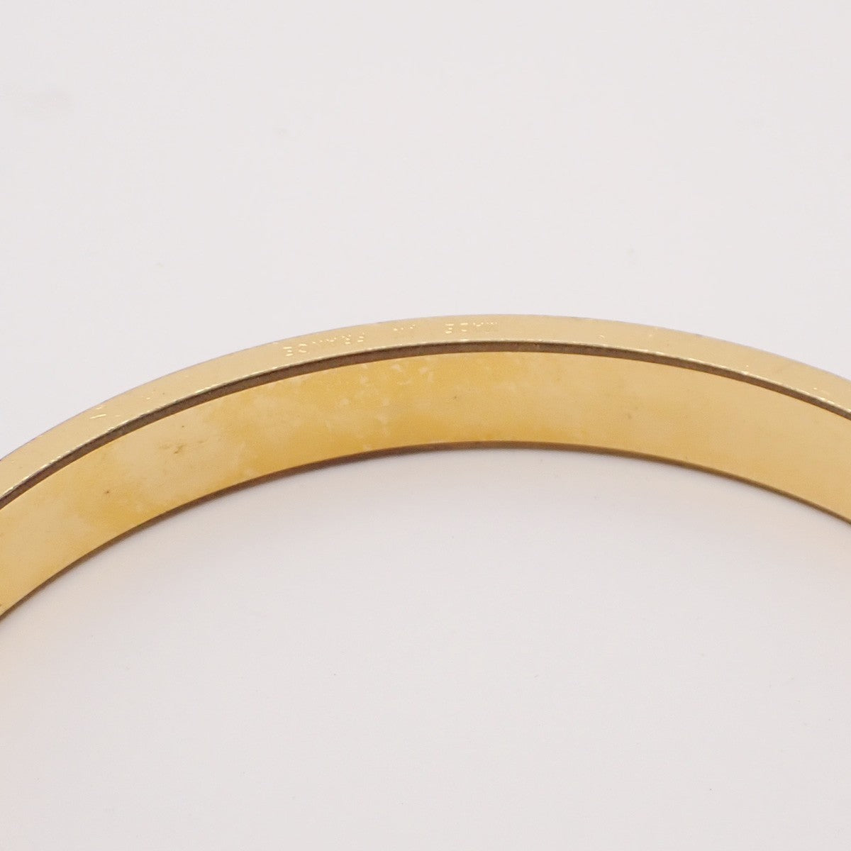 HERMES Logo Kelly Charm Bangle Bracelet Embossing Leather Green Gold 62KP350