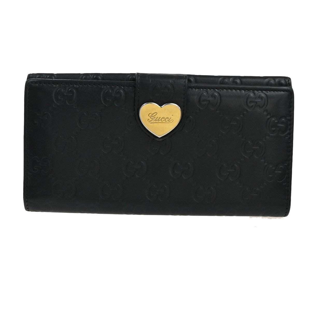 GUCCI Logo Guccissima GG Lovely Heart Bifold Long Wallet Leather Black 02KD033