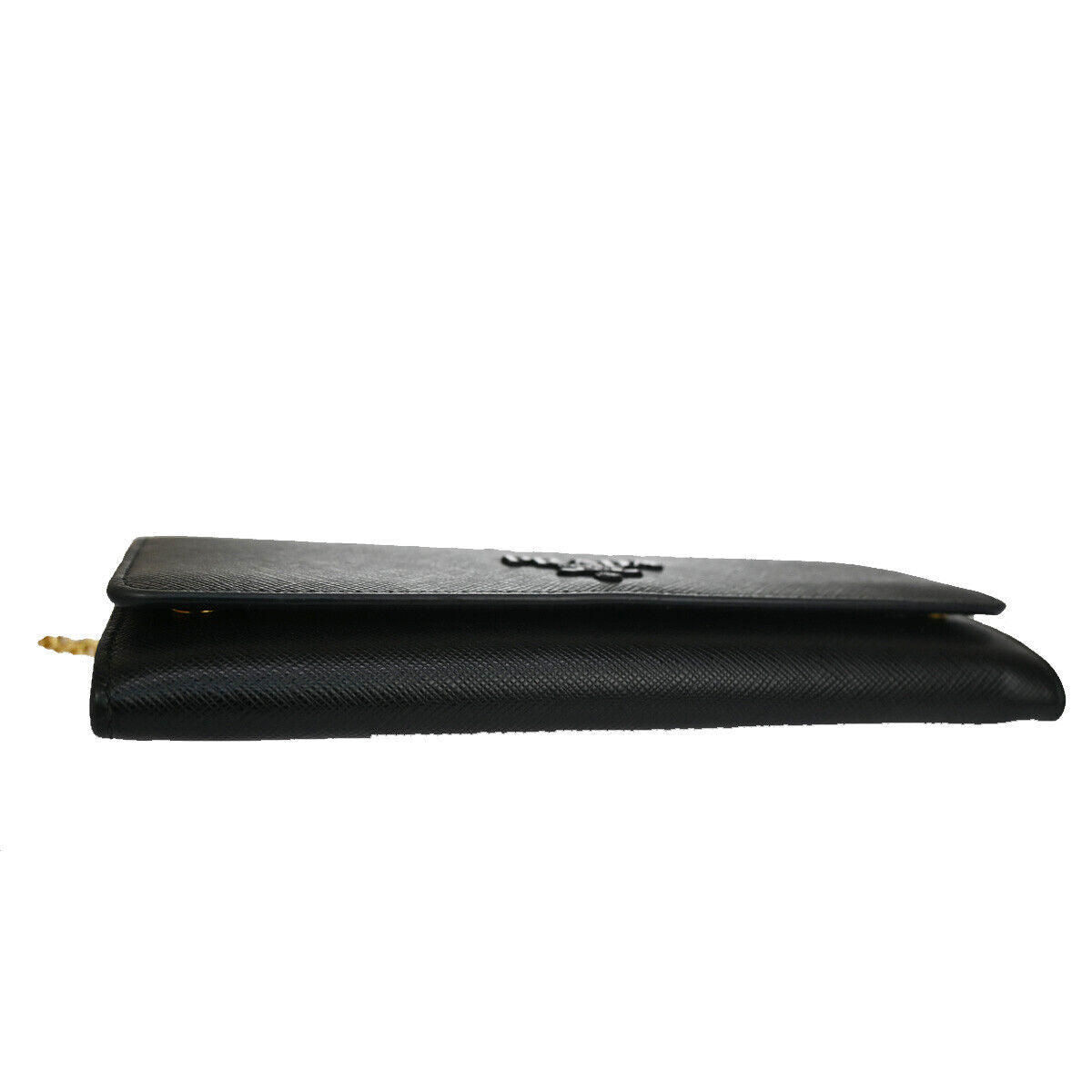 PRADA Logo Long Bifold Wallet Saffiano Leather Black Nero Gold Italy 70RH734