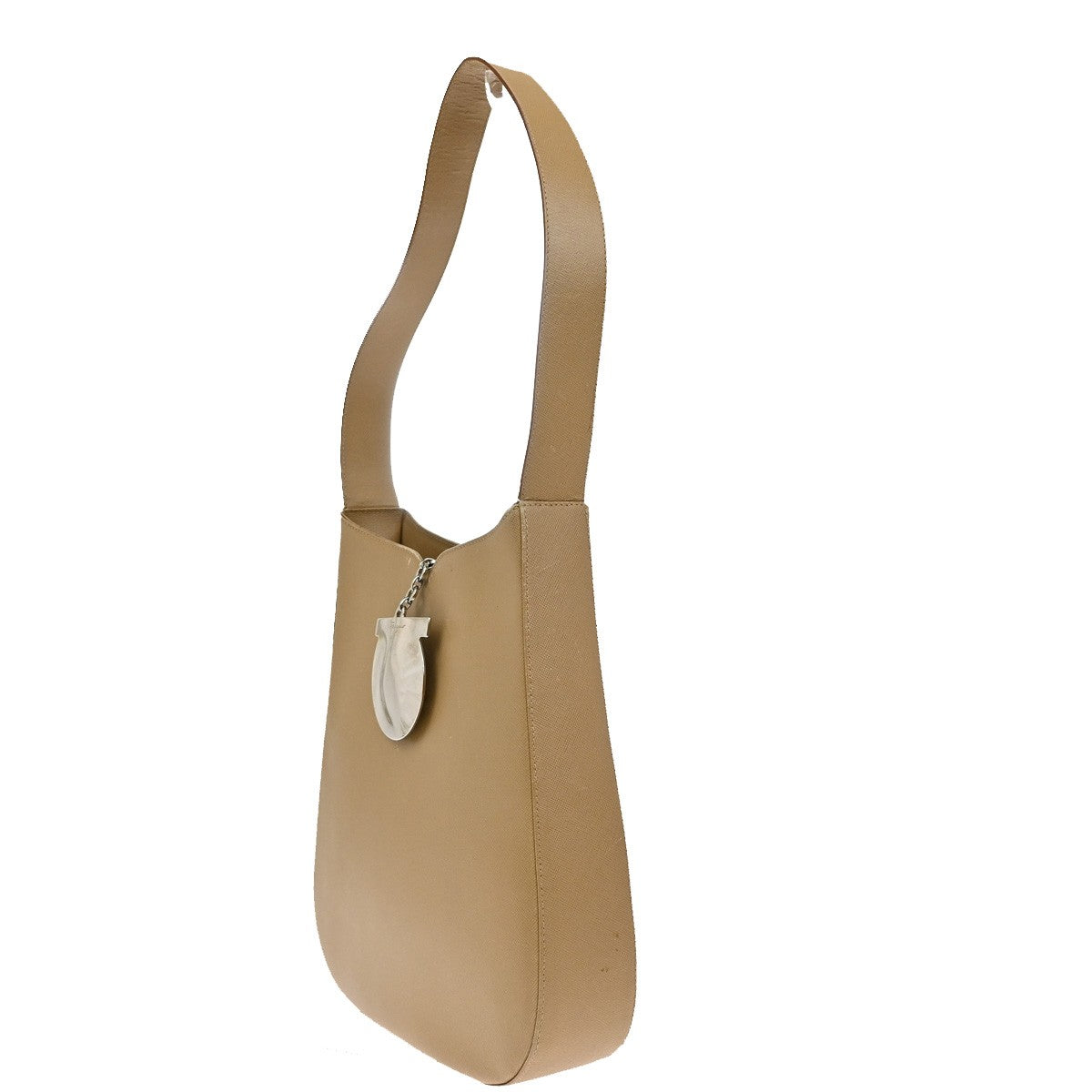 SALVATORE FERRAGAMO Logo Gancini Shoulder Bag Leather Beige SHW Italy 62YH785