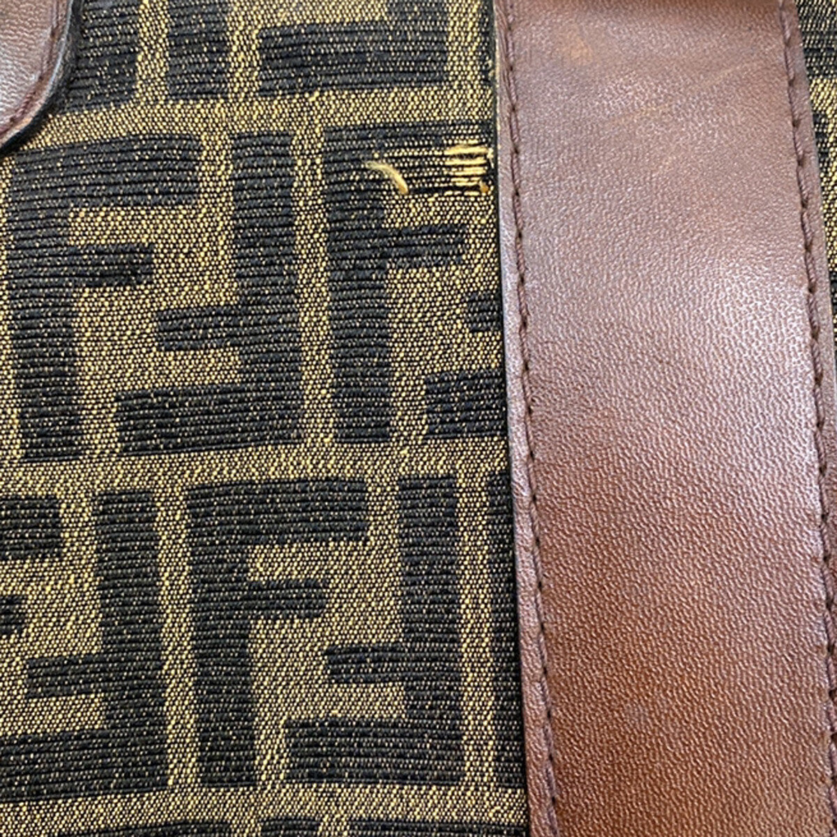 FENDI Logo Zucca Pattern Suitcase Travel Hand Bag Canvas Leather Brown 36YG733