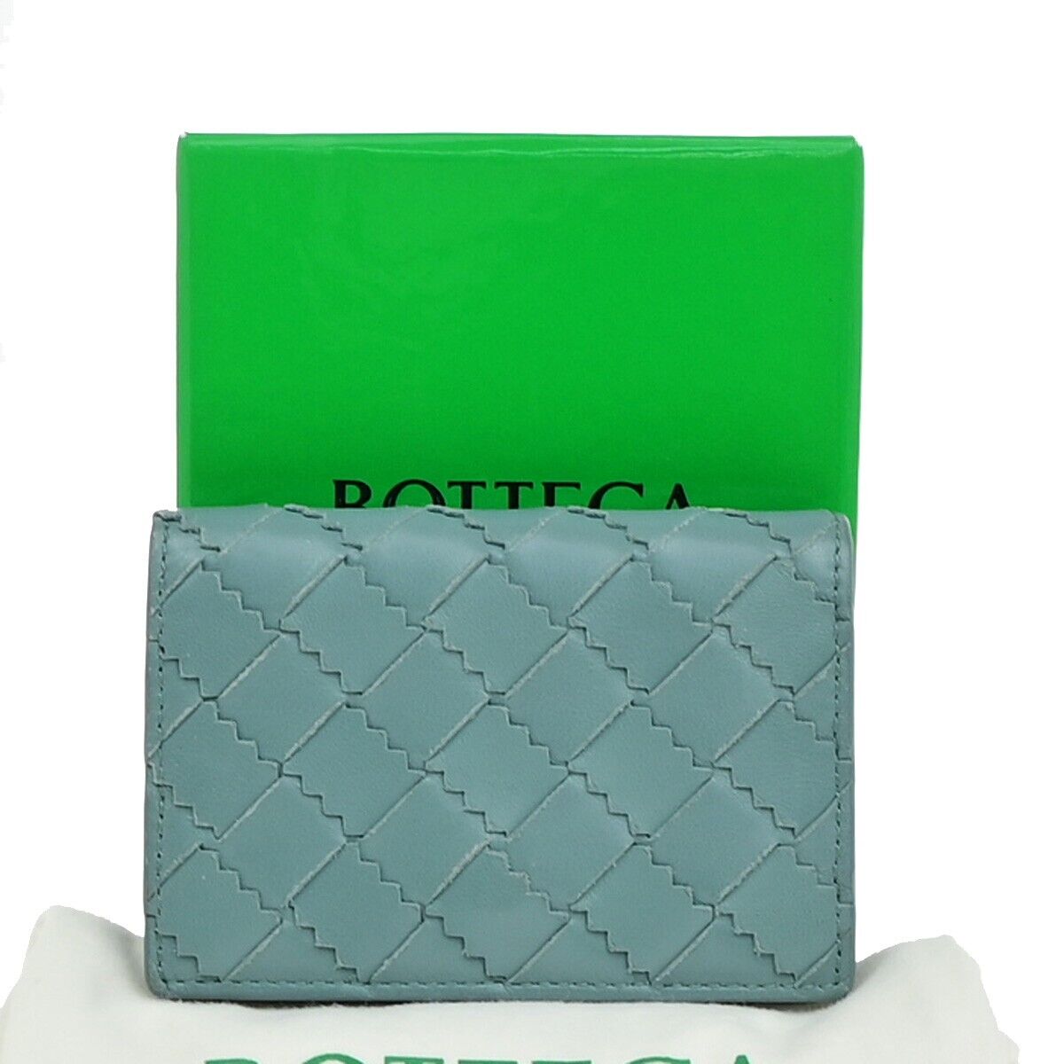 BOTTEGA VENETA Logo Intrecciato Bifold Wallet Purse Leather Blue Italy 67RL011