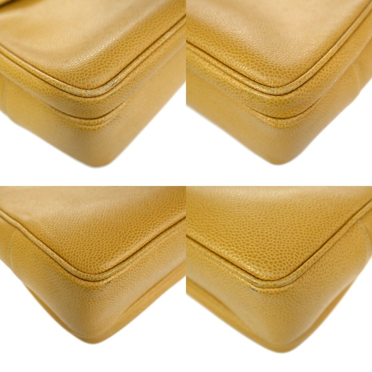 CHANEL CC Logo Chain Shoulder Bag Caviar Skin Leather Beige GHW Vintage 330RH771