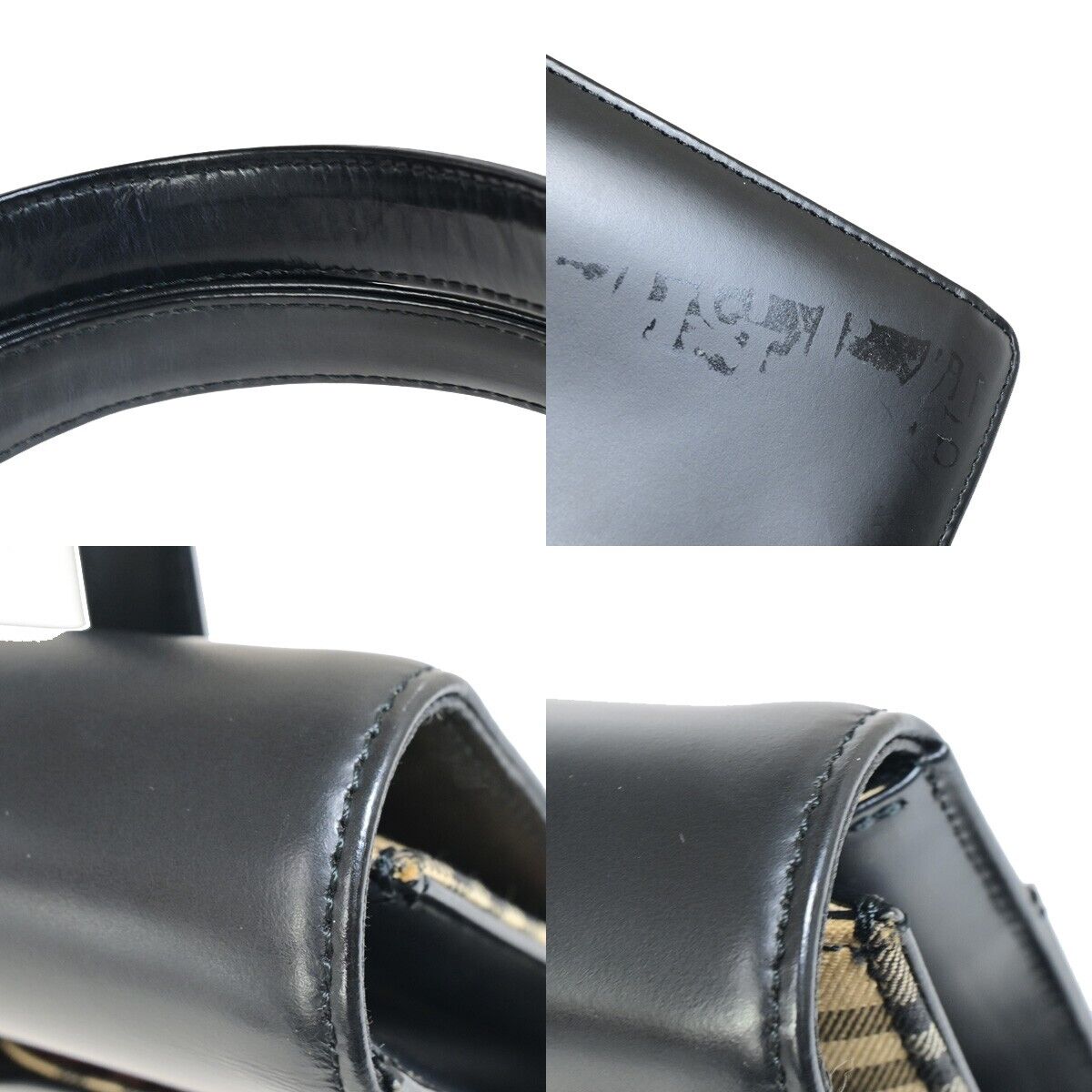 BURBERRY Logo Shoulder Tote Bag Nova Check Canvas Leather Black 66FA947