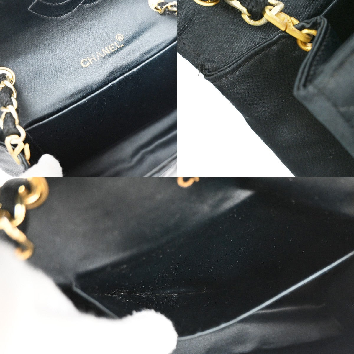 CHANEL CC Mini Matelasse Chain Shoulder Bag Satin Black GHW Vintage 648RL403