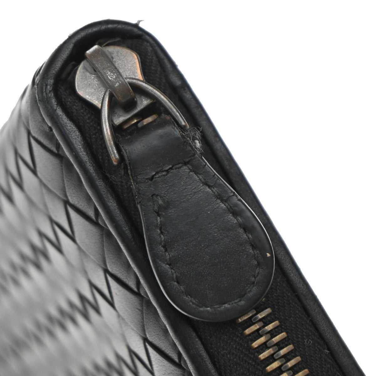BOTTEGA VENETA Logo Intrecciato Long Zipper Around Wallet Leather Black 68KB106