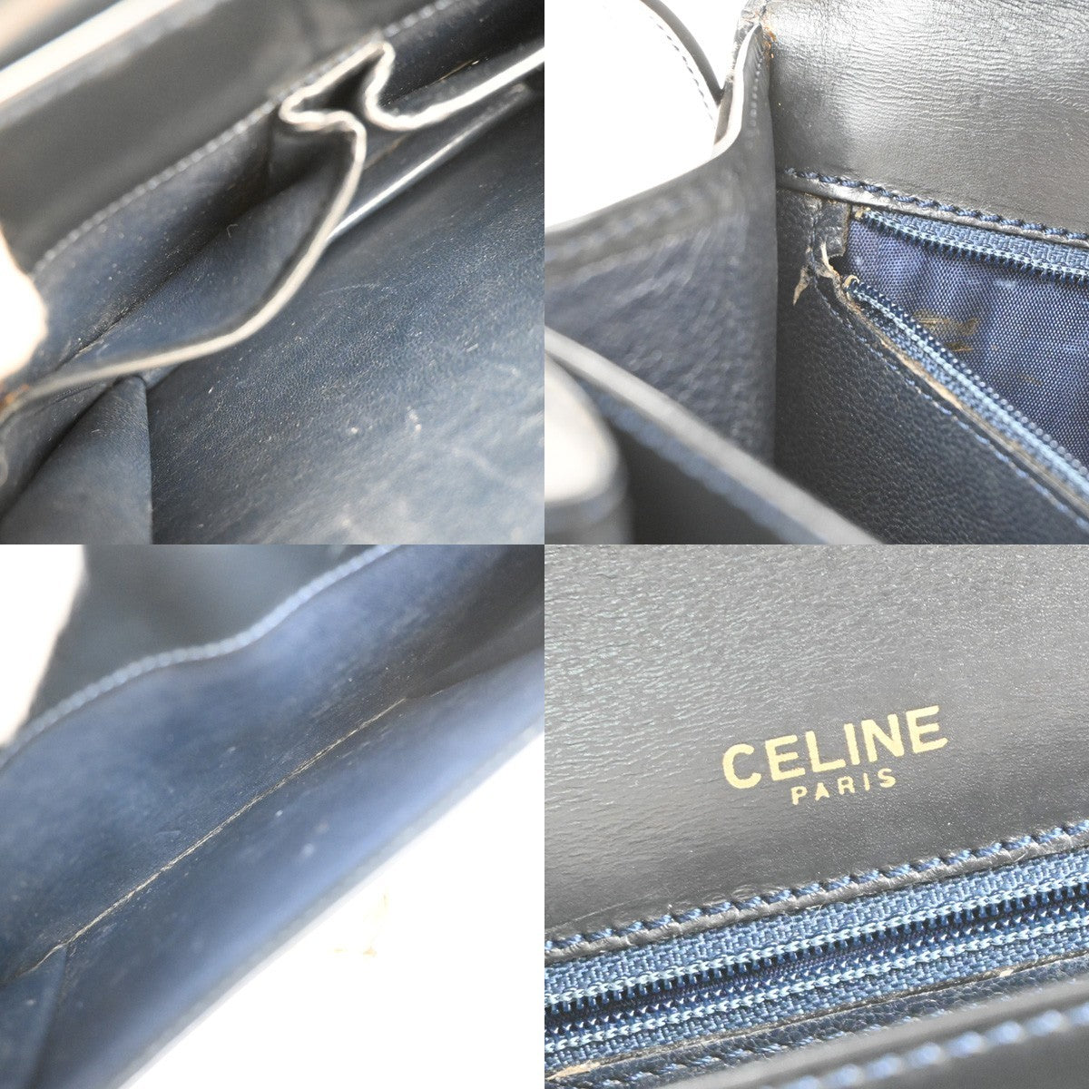 CELINE Logo Shoulder Bag Leather Blue GHW Italy 87EG397