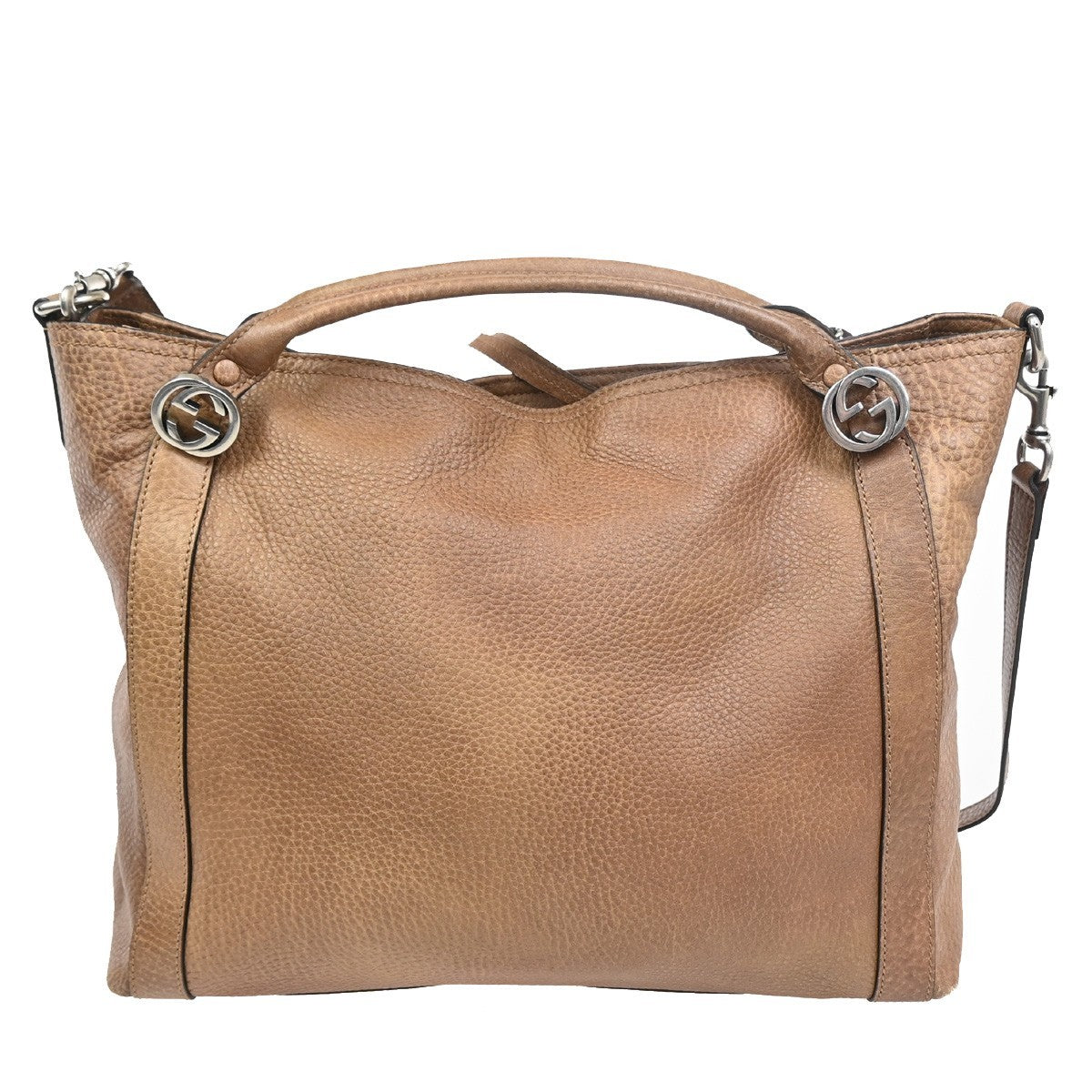 GUCCI Miss GG Hand Bag Pebbled Calfskin Leather Brown Beige SHW Italy 86ZA167