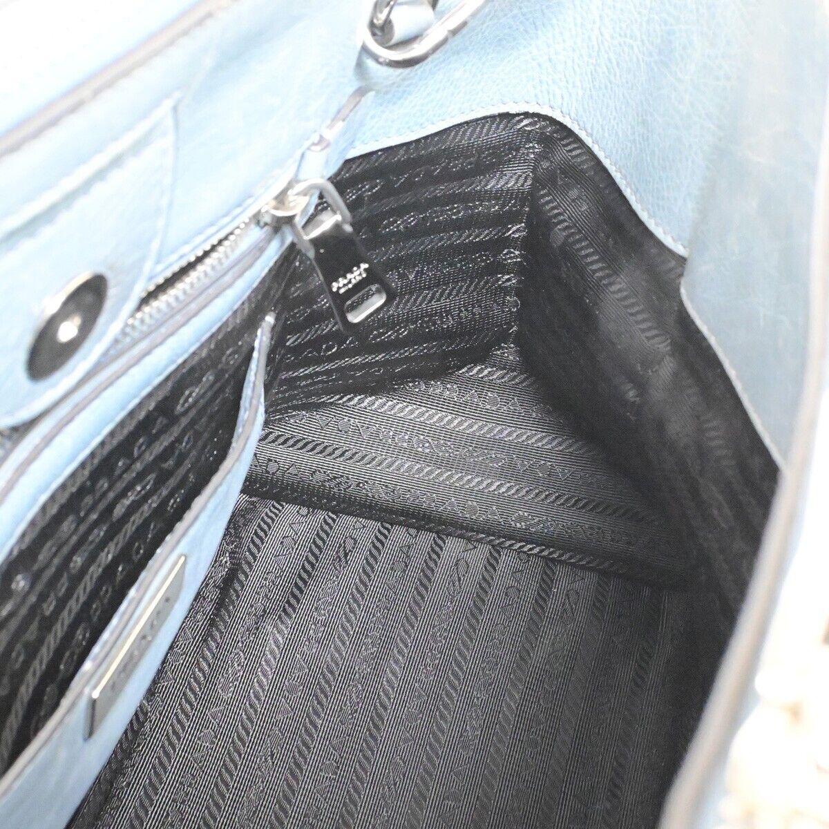 PRADA MILANO Logo 2Way Shoulder Hand Bag Leather Blue Silver Italy 88HC034