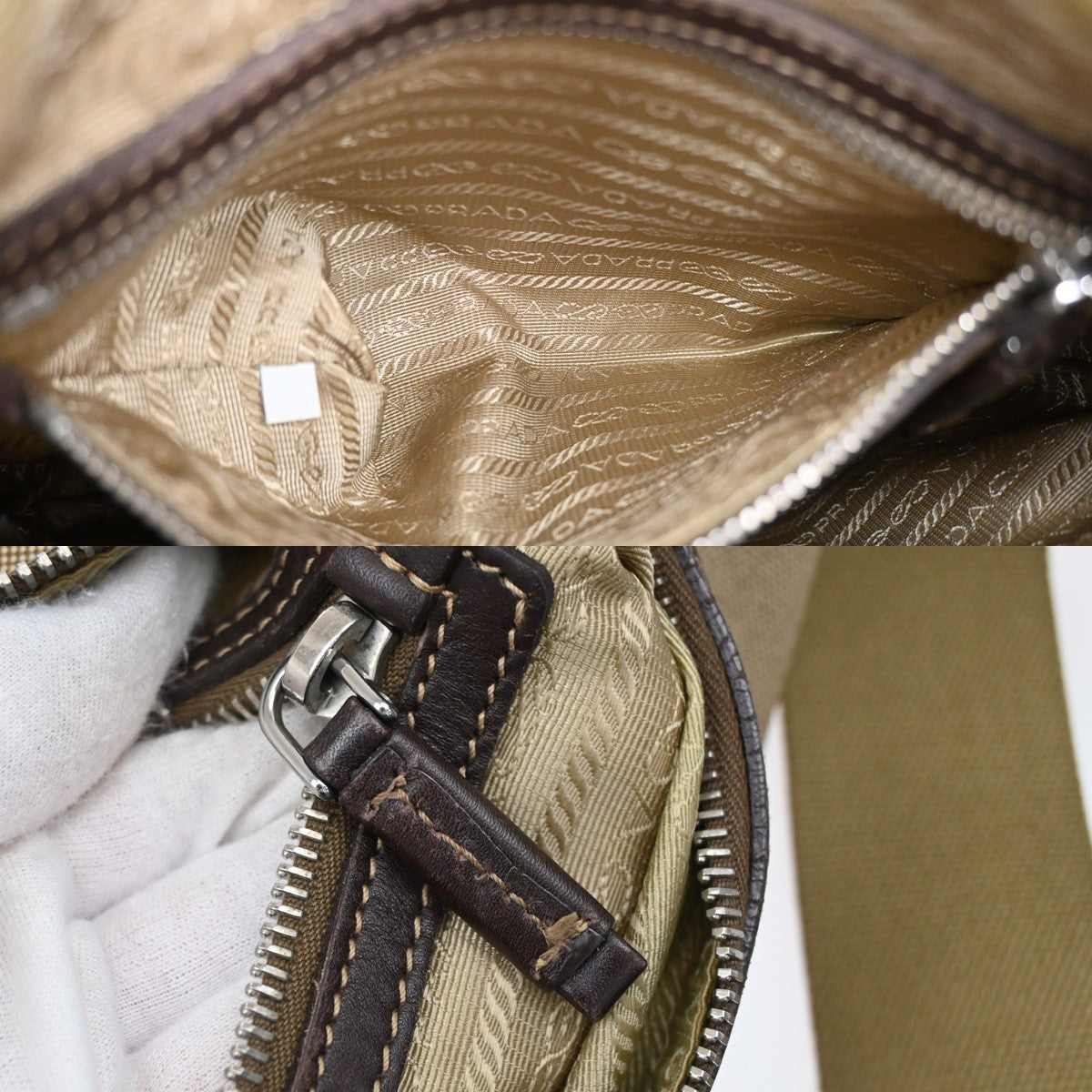 PRADA Logo Jacquard Crossbody Shoulder Bag Canvas Leather Brown 33FC058