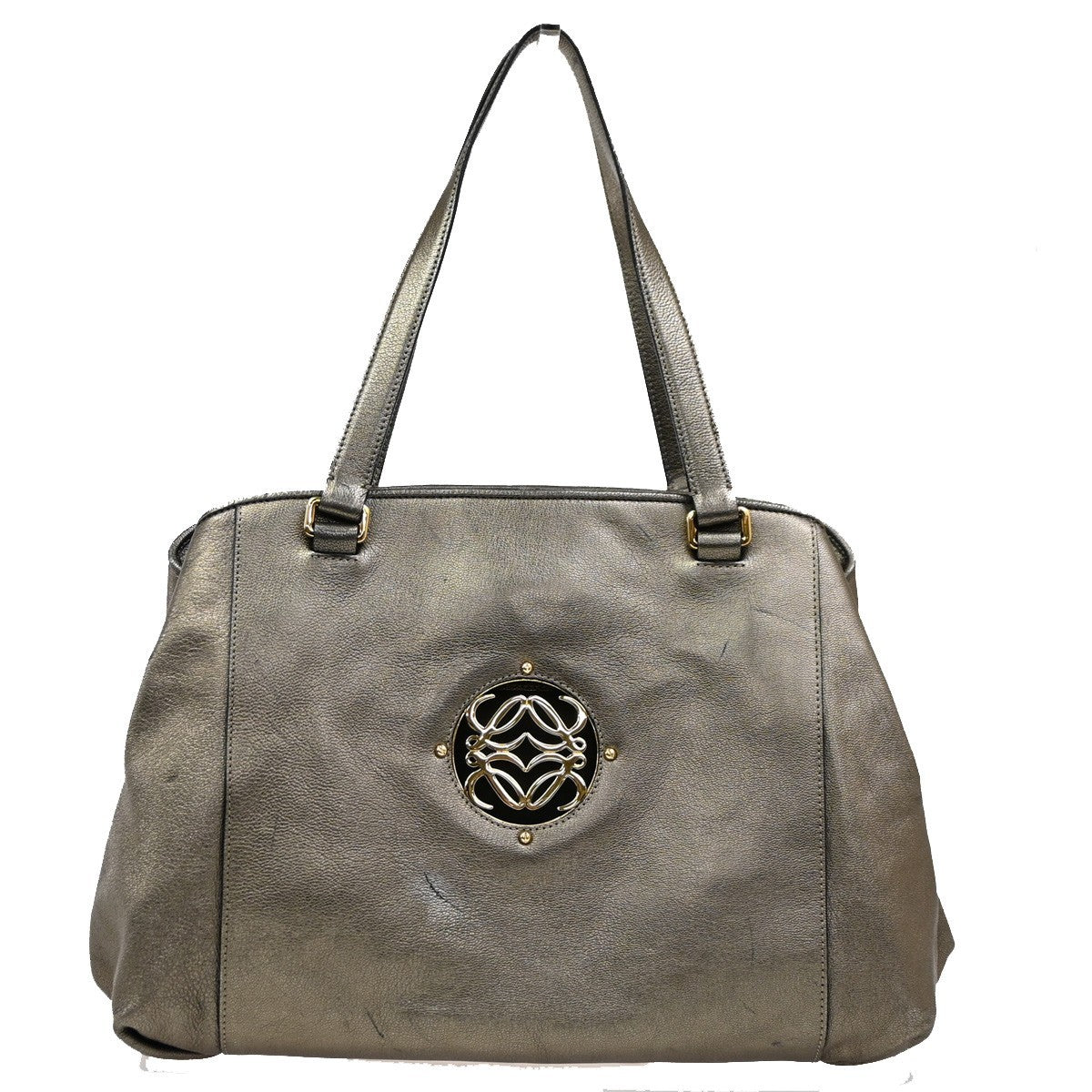 LOEWE Logo Anagram Tote Shoulder Bag Leather Gold GHW Spain 70DA173