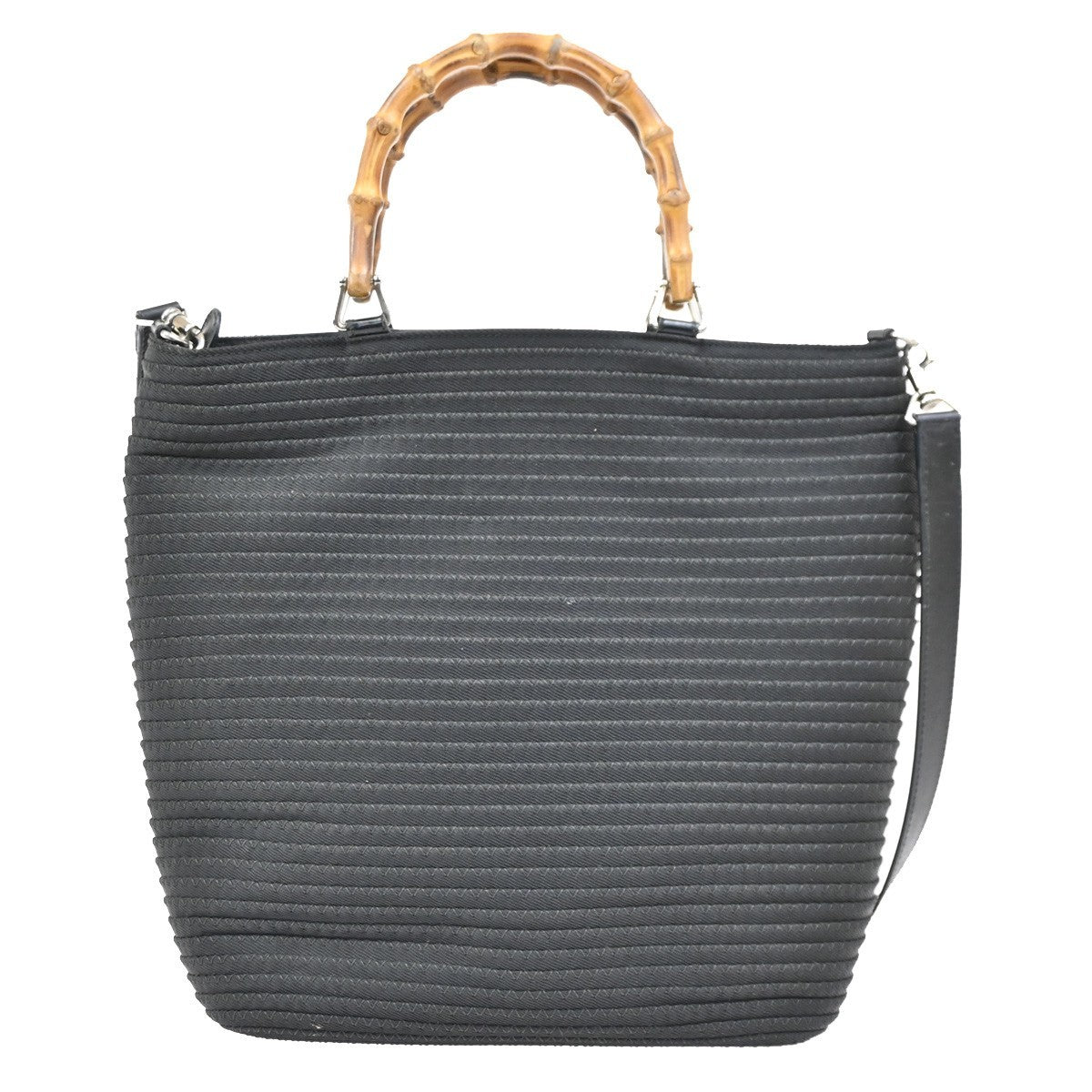 GUCCI Logo Bamboo 2Way Shoulder Hand Bag Canvas Leather Black SHW 67DA175