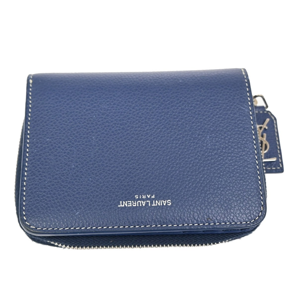 YVES SAINT LAURENT Zipper Around Compact Wallet  Leather Blue 65KB728