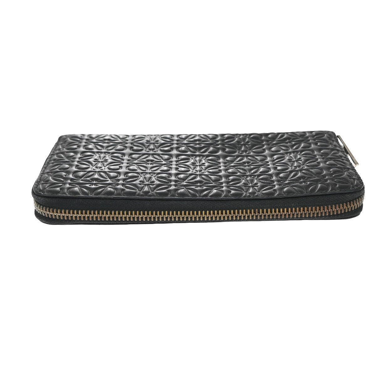 LOEWE Logo Anagram Repeat Long Zipper Wallet Embossed Leather Black 69KP047