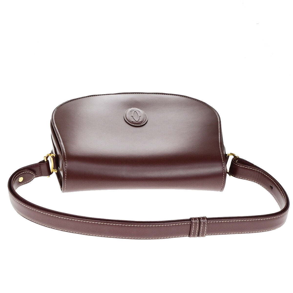 MUST DE CARTIER 2C Logo Shoulder Bag Leather Bordeaux GHW Italy 30YG288
