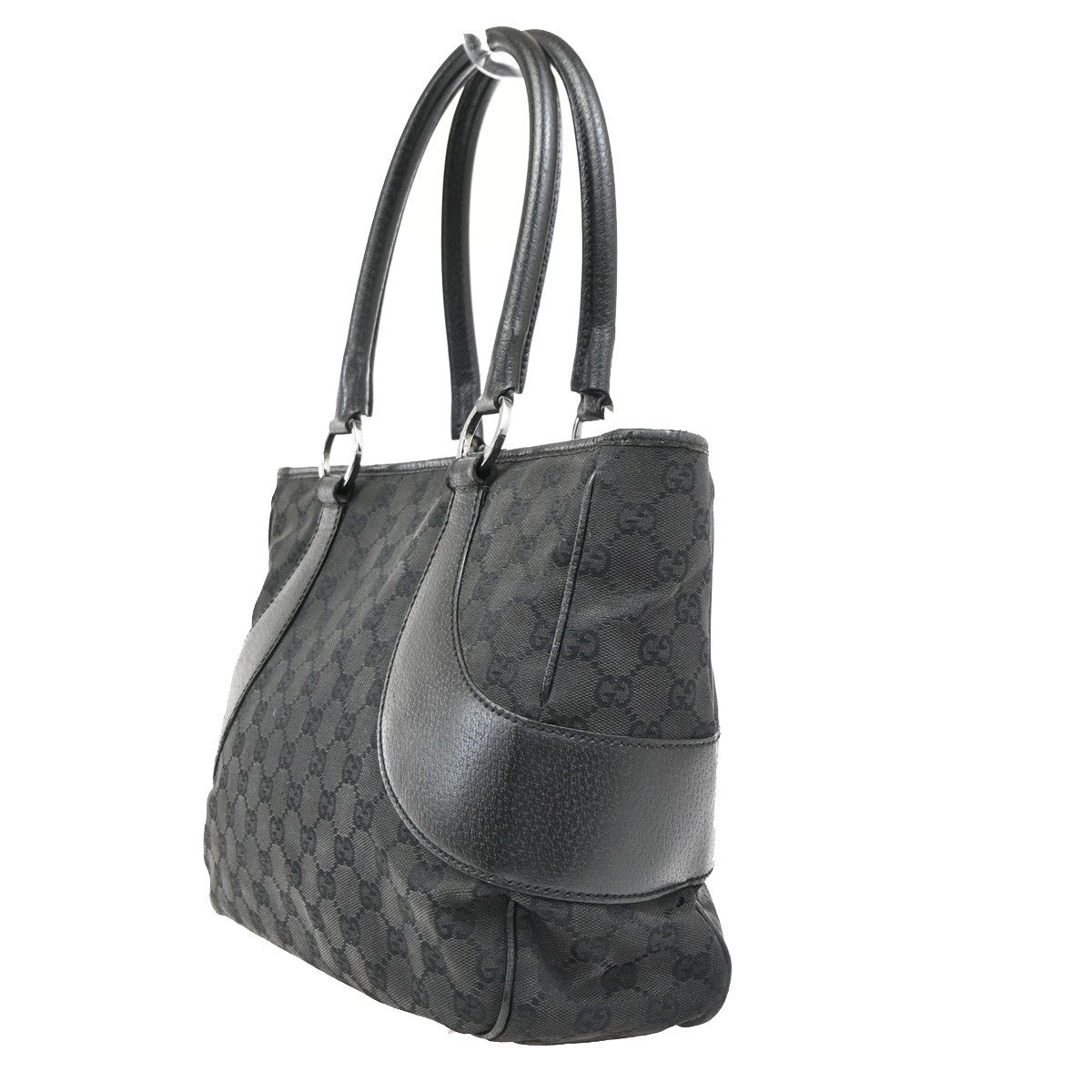GUCCI Logo GG Pattern Shoulder Tote Bag Canvas Leather Black SHW Italy  61PA141