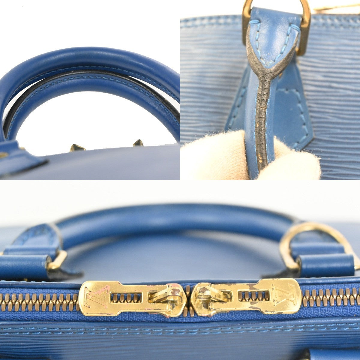 LOUIS VUITTON LV Alma Hand Bag Epi Leather Blue Gold France M52145 31PA118