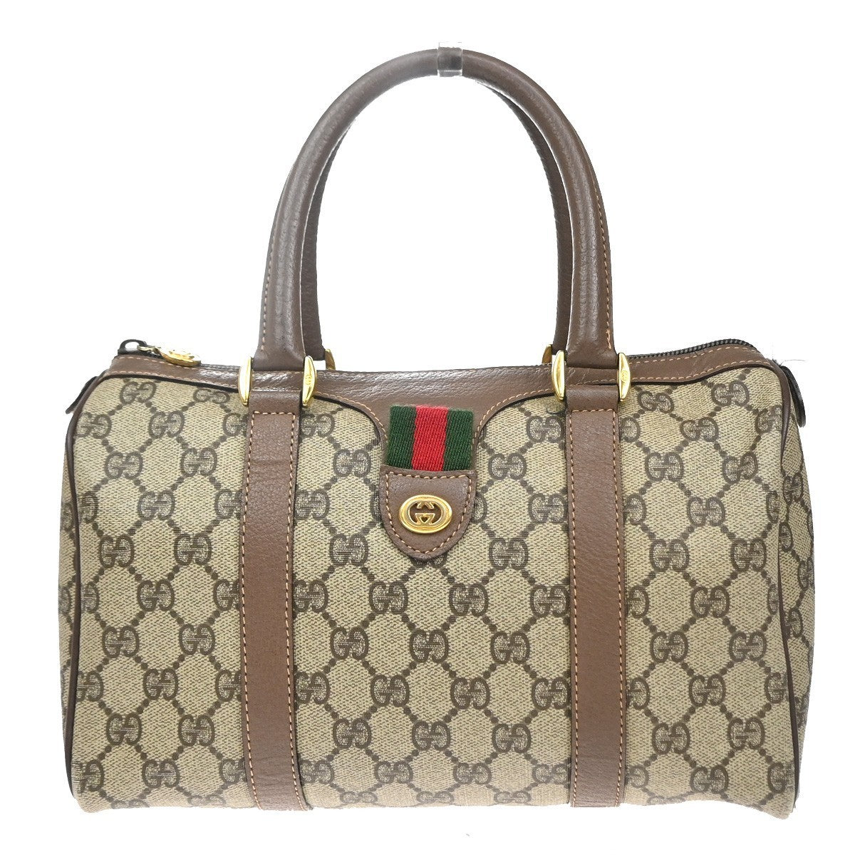 GUCCI Logo Sherry Web Line GG Pattern Hand Bag PVC Leather Brown Italy 65YJ158