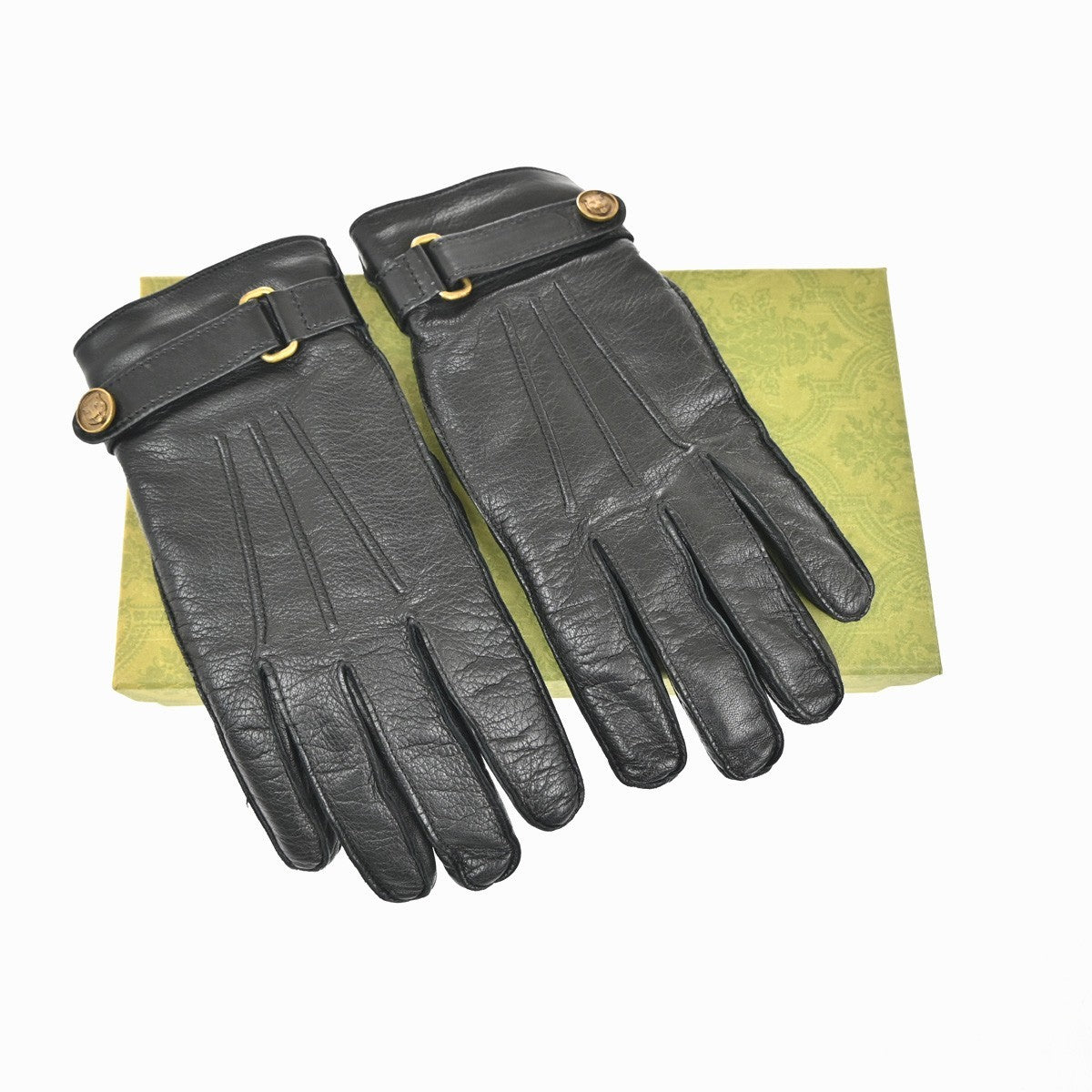 GUCCI Logo Tiger Head Gloves Size 8/S Lambskin Leather Black GHW Italy 04YJ103