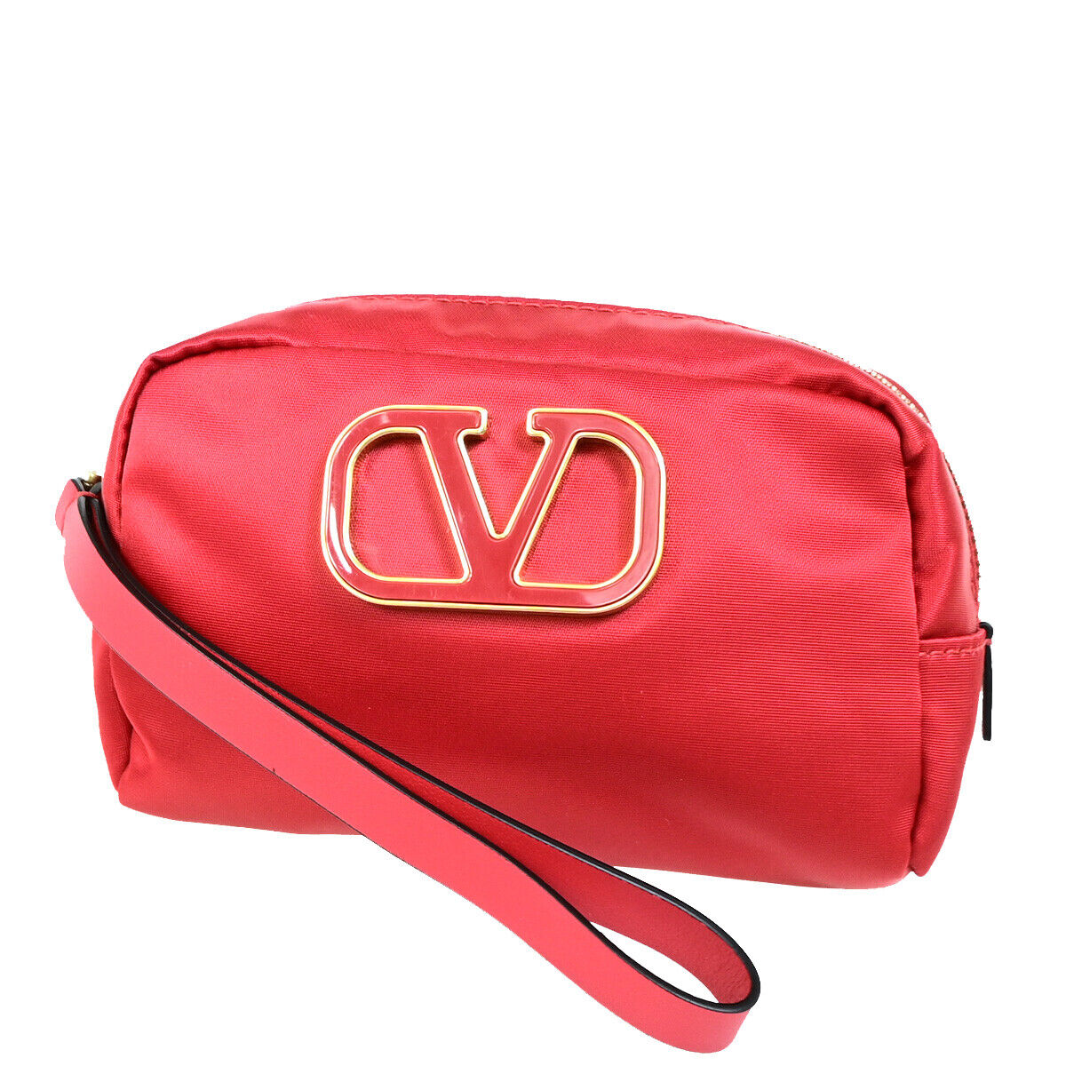 VALENTINO GARAVANI Logo Cosmetic Pouch Nylon Leather Red GHW Italy 09YF133