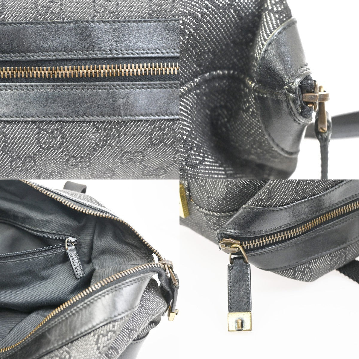 GUCCI GG Canvas Mini Boston Handbag Black Leather Canvans GHW Italy 36KC924