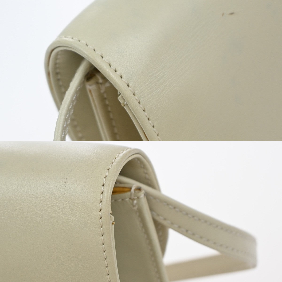 CELINE Logo 2Way Shoulder Clutch Bag Leather White GHW Italy 65KP568