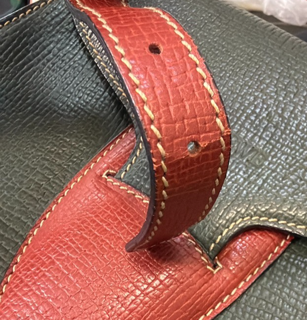 LOEWE Logo Barcelona Bicolor Shoulder Bag Leather Green Brown Italy 87KC777