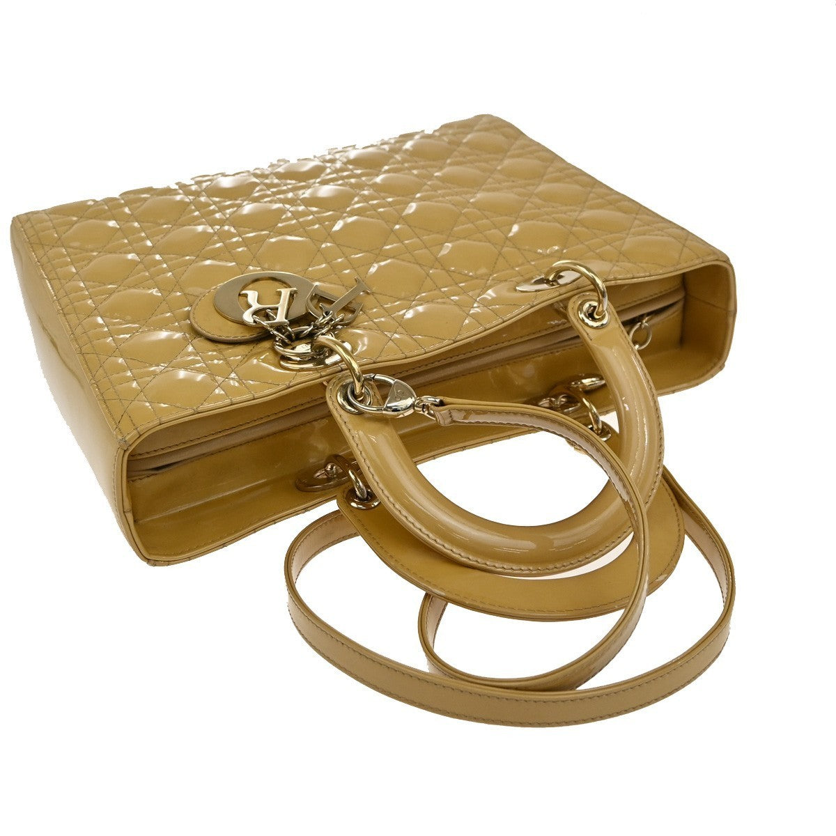 CHRISTIAN DIOR Lady Cannage 2Way Shoulder Hand Bag Patent Leather Yellow 41RF874