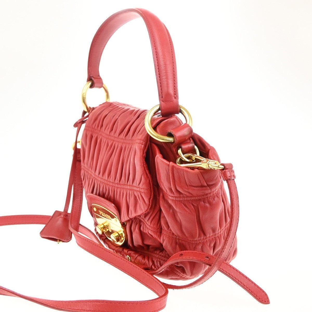PRADA Logo Shoulder Hand Bag Nappa Leather Red GHW Italy 78CA652