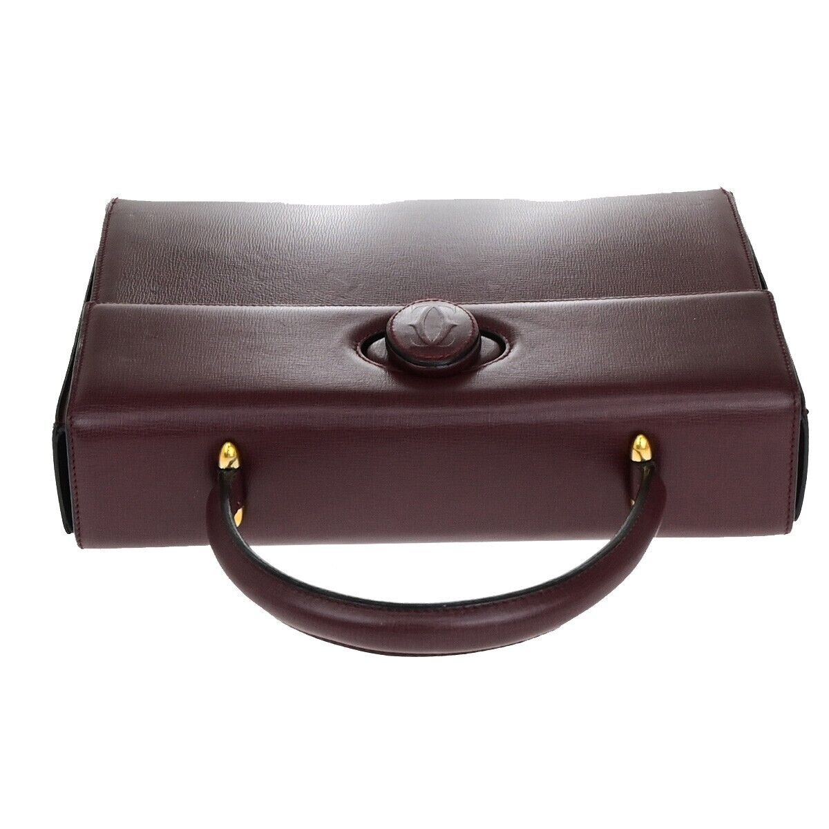 CARTIER 2C Logos Hand Bag Leather Bordeaux Gold-Plated Made In Spain 78EC825