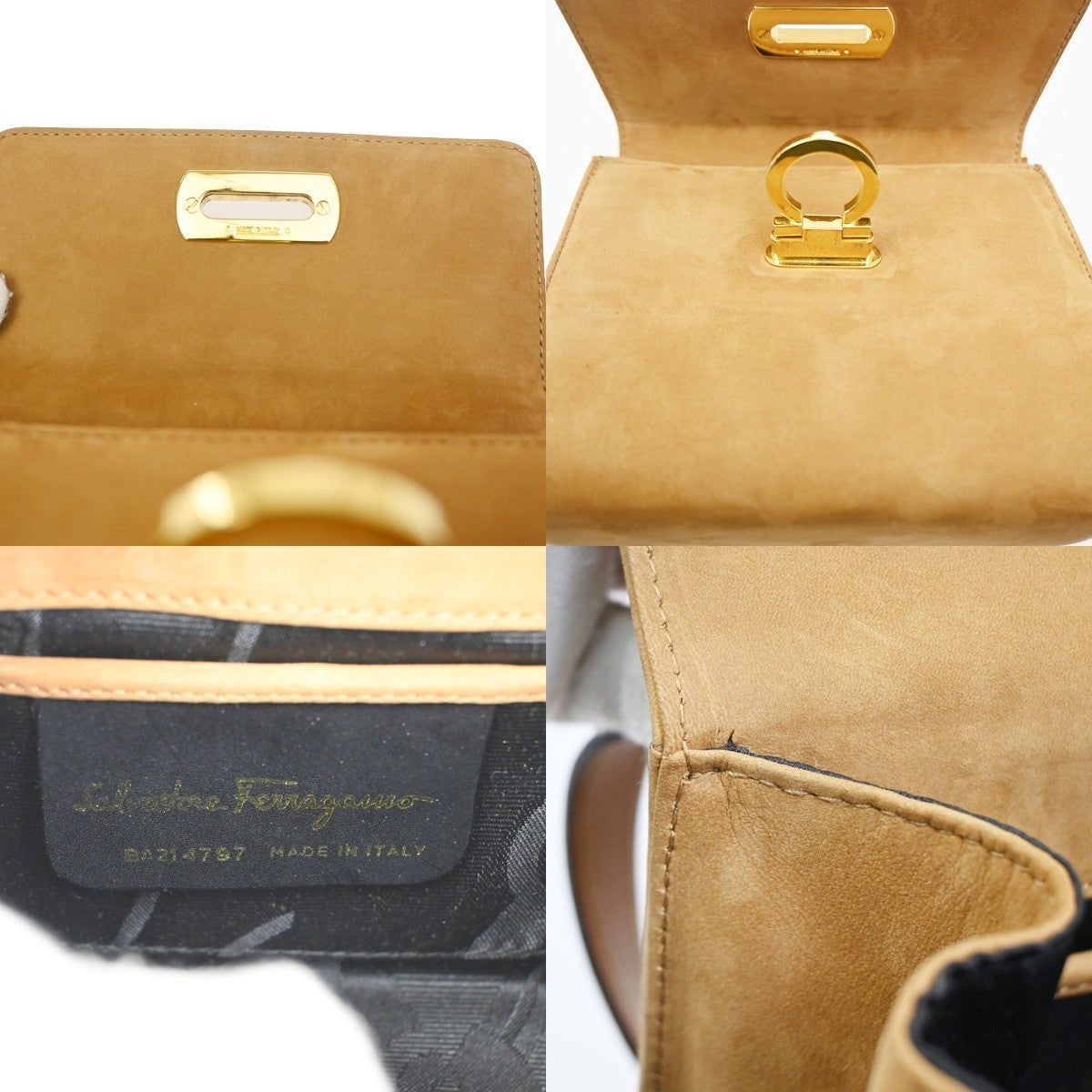 SALVATORE FERRAGAMO Gancini Mini Shoulder Bag Suede Leather Brown Italy 36ZA125