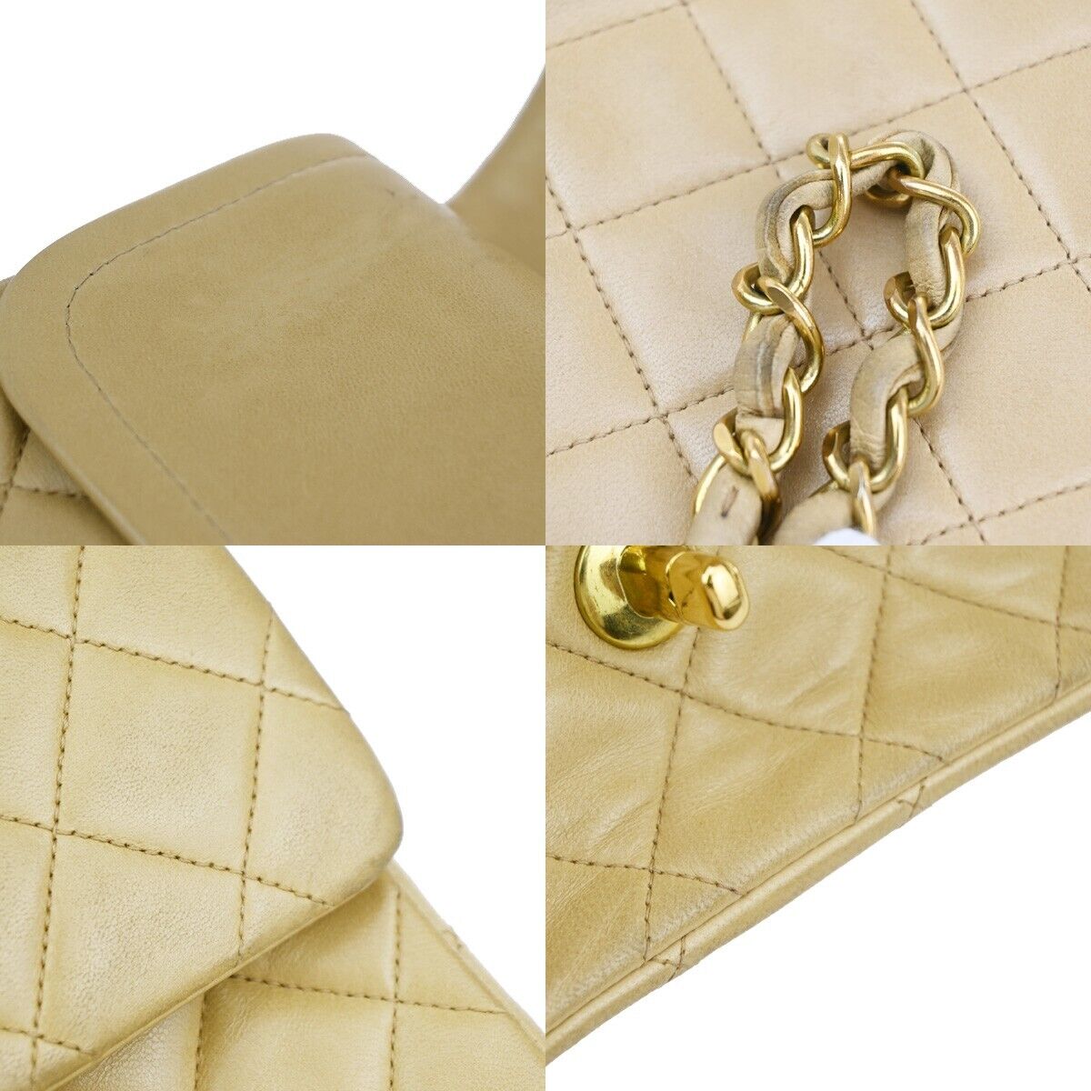 CHANEL CC Matelasse 25 Double Flap Chain Shoulder Bag Leather Beige GHW 381RJ843