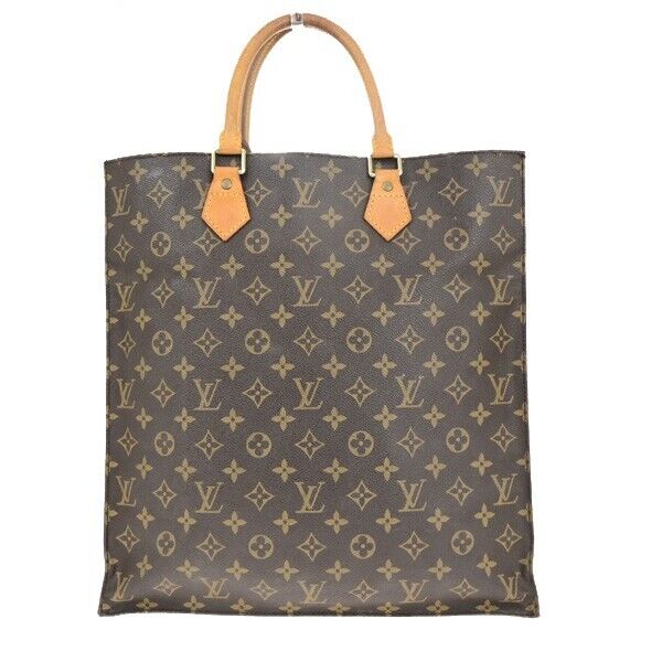 LOUIS VUITTON Logo Sac Plat Hand Tote Bag Monogram Leather Brown M51140 69ED402