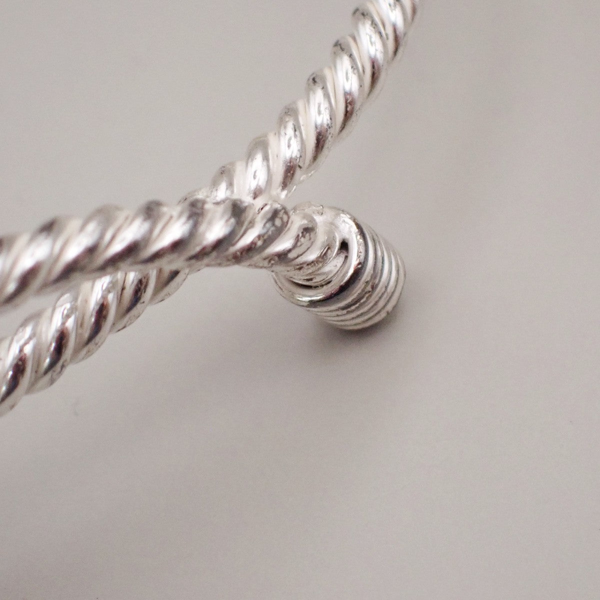 HERMES Logo Twisted Rope Knot Bracelet Bangle Silver 680LC634