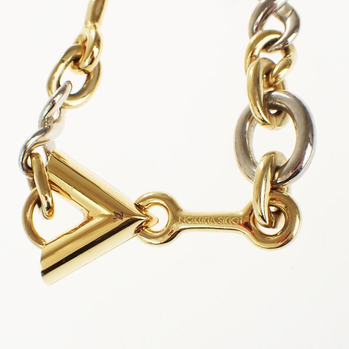 LOUIS VUITTON Logo Chain Long Necklace Gold Silver Italy M62837 87YG573