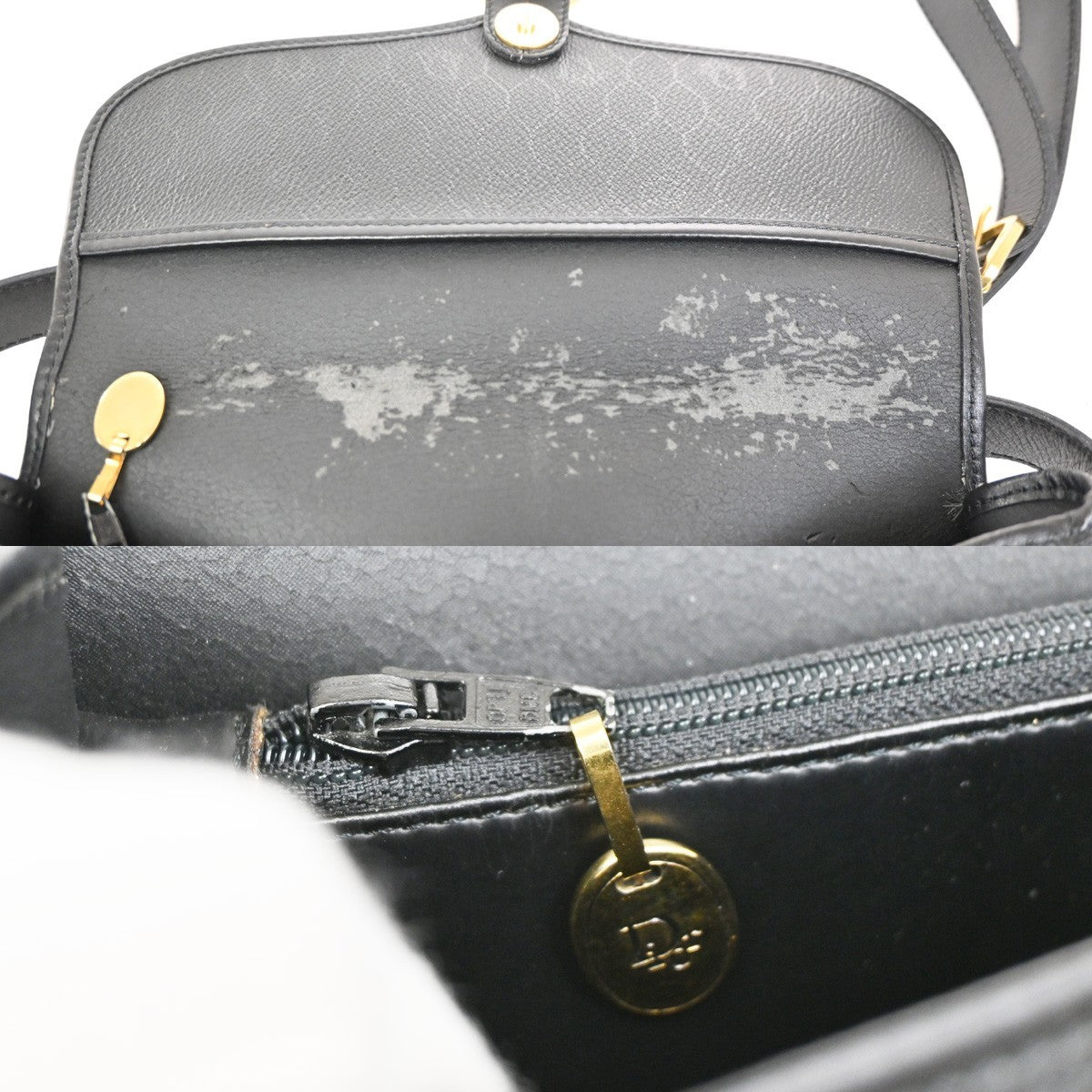 CHRISTIAN DIOR Logo Honeycomb Shoulder Bag PVC Leather Black GHW France 38KC673