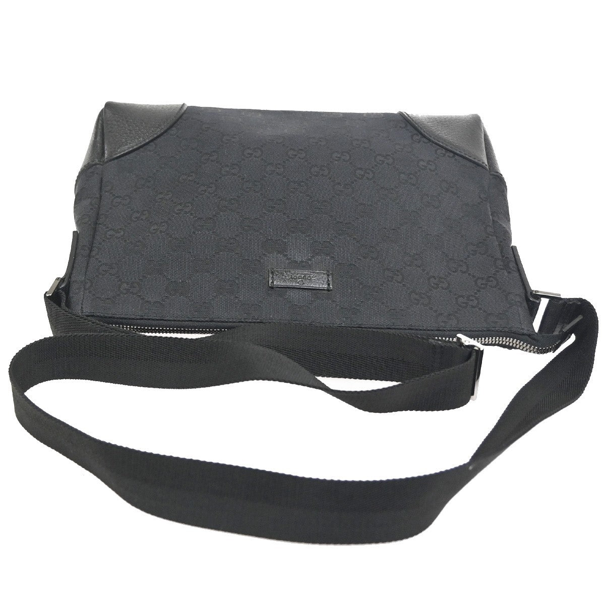 GUCCI Logo GG Pattern Cross Body Shoulder Bag Canvas Leather Black Italy 35RL902