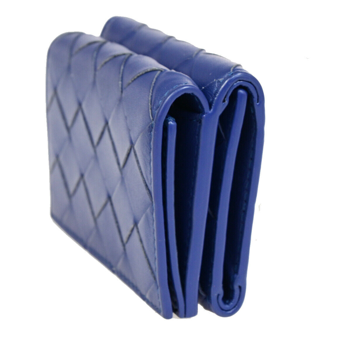 BOTTEGA VENETA INTRECCIATO Trifold Wallet Purse Leather Blue Italy 35SJ106