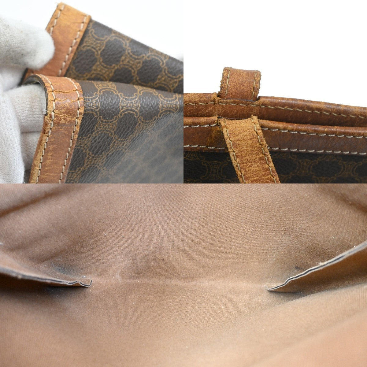 CELINE 2 Set Macadam Pattern Shoulder Bag PVC Leather Brown GHW 02TA450
