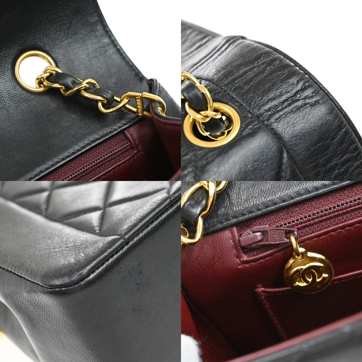 CHANEL Diana Matelasse 25 Chain Shoulder Bag Leather Black GHW Vintage 342RF657