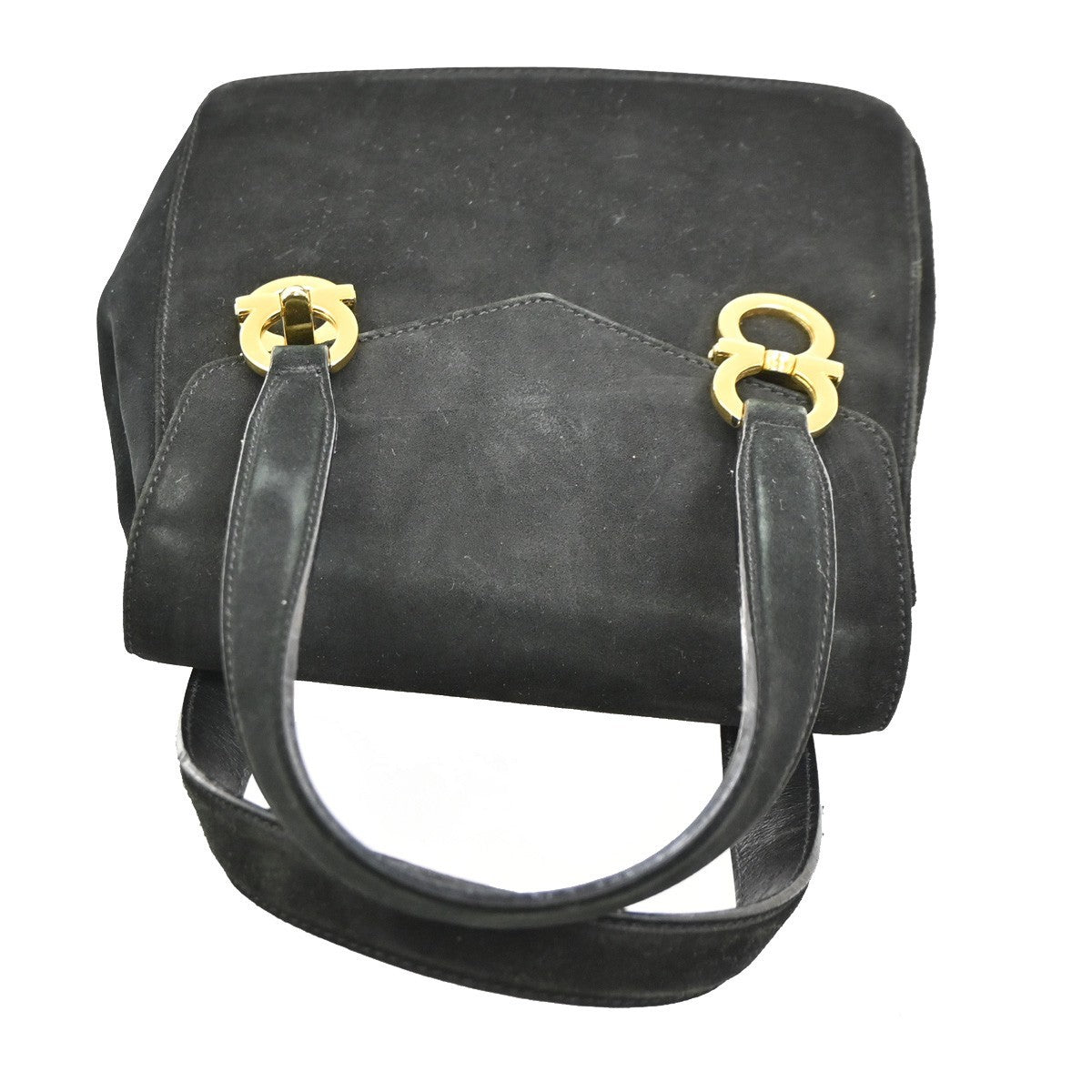 SALVATORE FERRAGAMO Gancini Hand Bag Suede Canvas Black GHW 68CA496