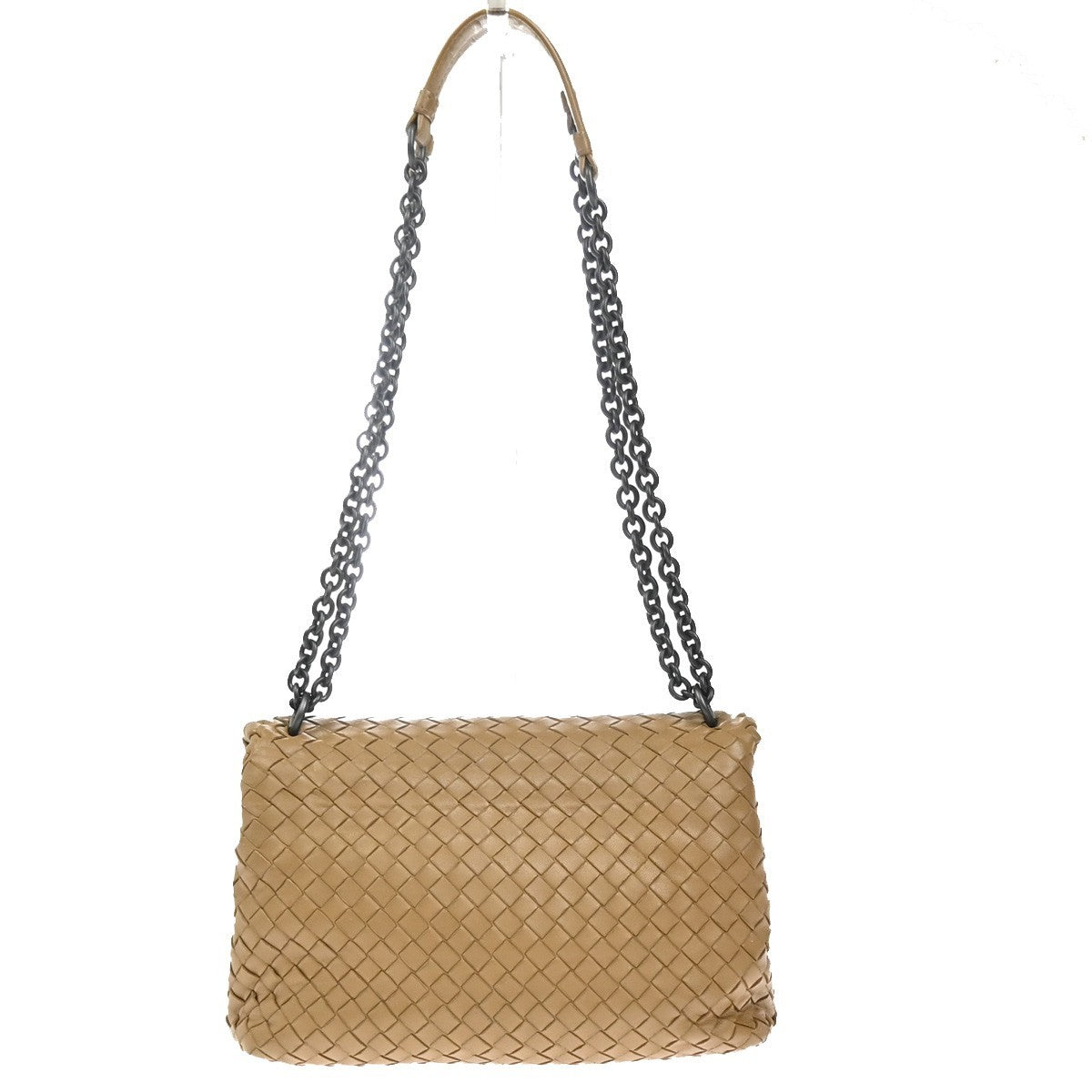 BOTTEGA VENETA Logo Intrecciato Chain Shoulder Bag Leather Beige Italy 26RL853