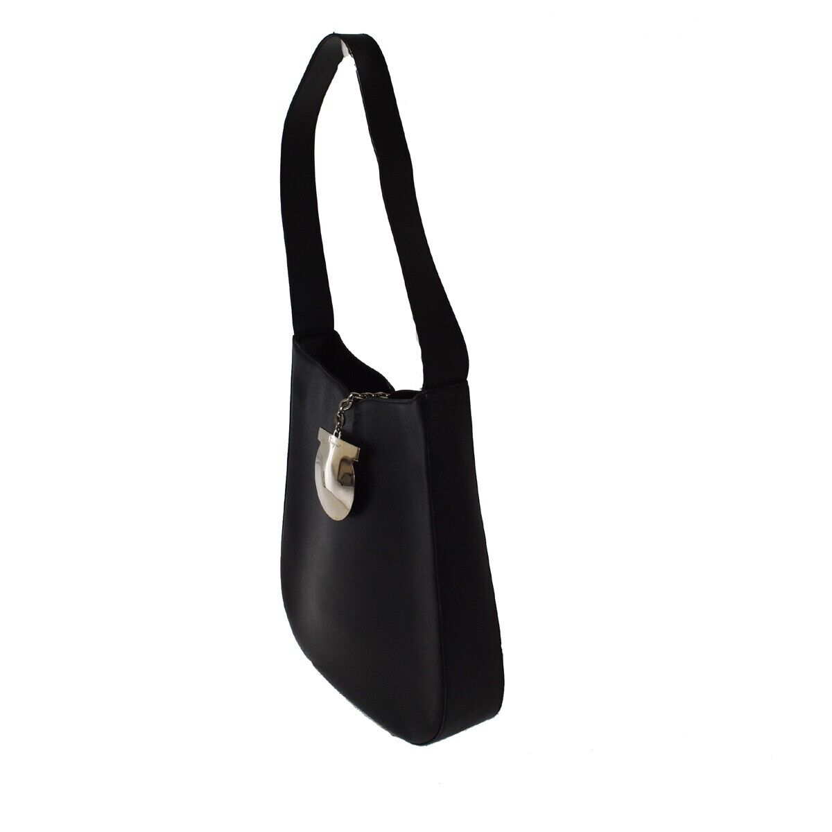 SALVATORE FERRAGAMO Gancini Logos One Shoulder Bag  Leather Black Italy 05DA037