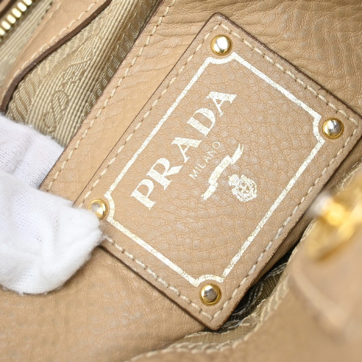 PRADA Logo 2Way Shoulder Hand Bag Vitello Phenix Leather Beige Italy 70KB268