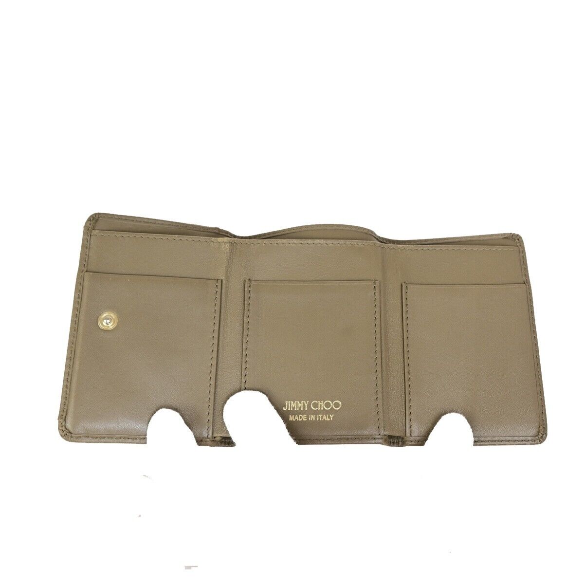JIMMY CHOO Logo Star Studs Mini Trifold Wallet Purse Leather Brown Italy 09KA404