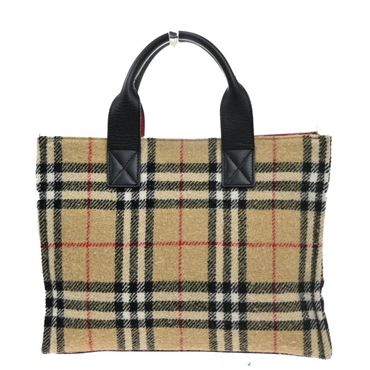 Burberrys Blue Label Nova Check Hand Tote Bag Wool Leather Beige Japan 62MA153